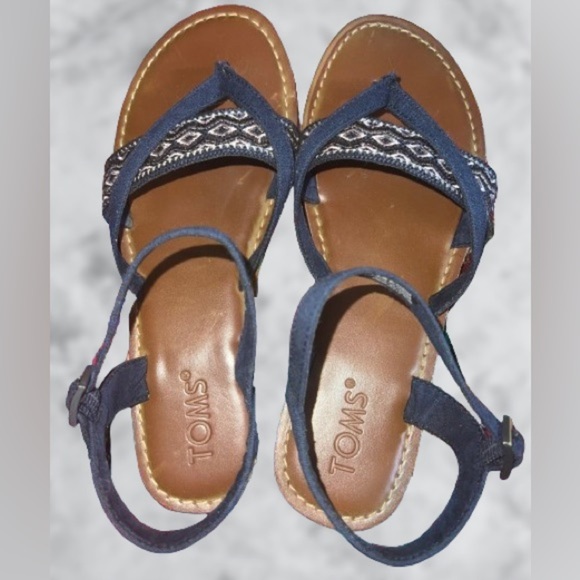 Tom’s navy Lexie canvas embroidered flat sandals, sz 6 1/2 - Picture 6 of 6